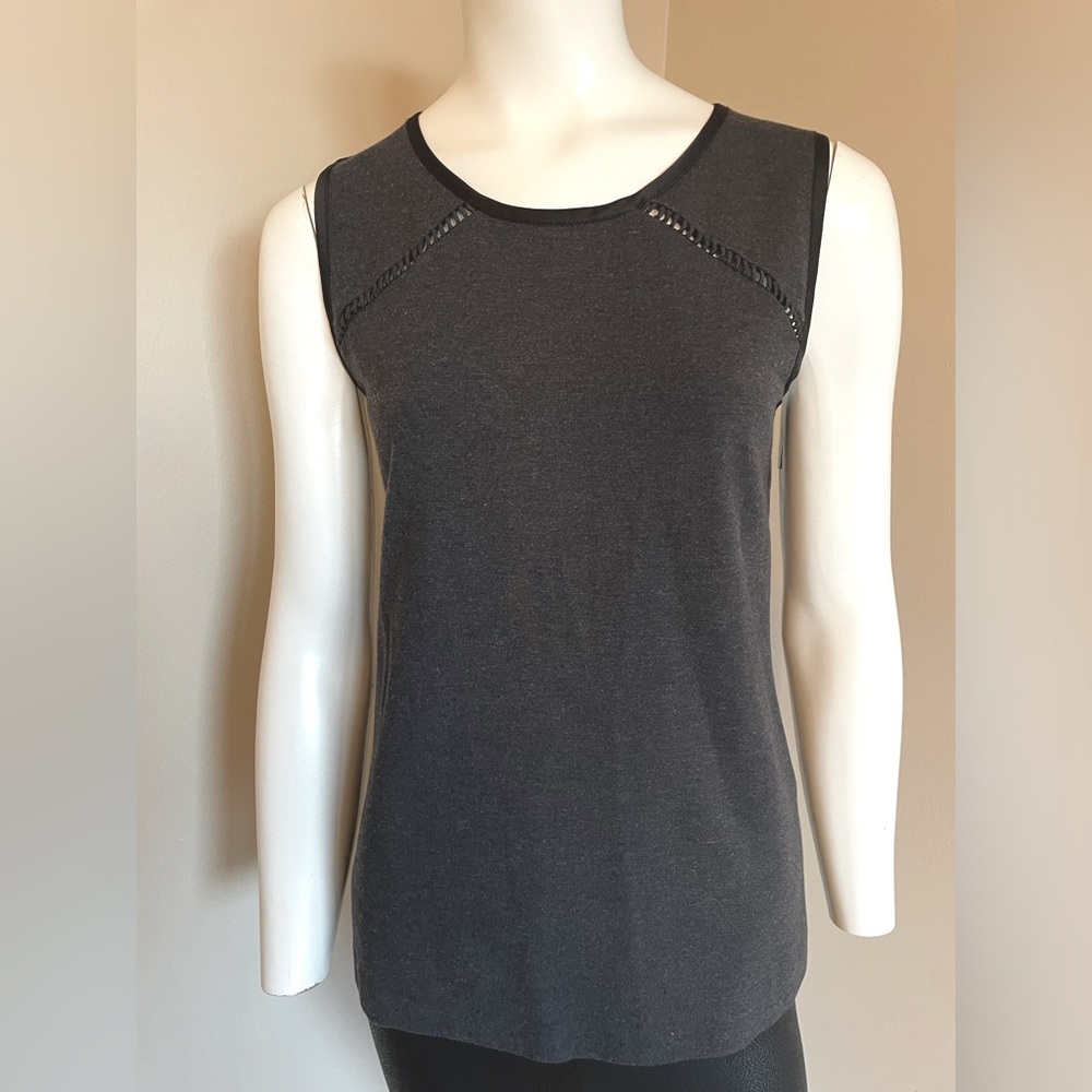 J. Crew Sleeveless Ponte Knit Blouse Tank Gray Black Trim Size XS